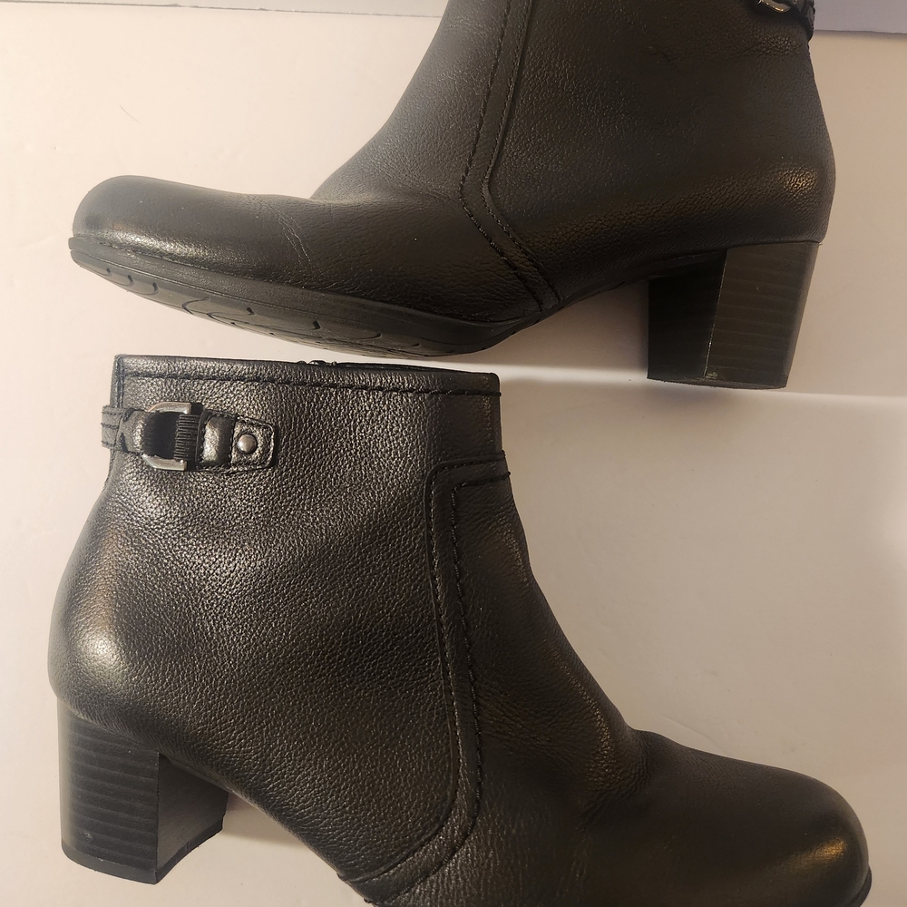 Marks & Spencer Black Leather Ankle Boots with Buckle Detail. US Size 8.5W.